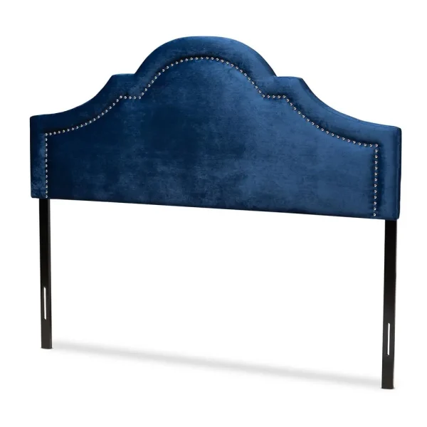 Navy Blue Velvet Fabric Upholstered Queen Size Headboard