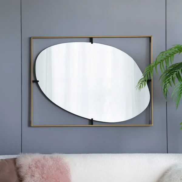 30x1x40" Poppy Mirror with Gold Metal Frame Contemporary Design Wall Decor for Bathroom, Entryway Wall Decor